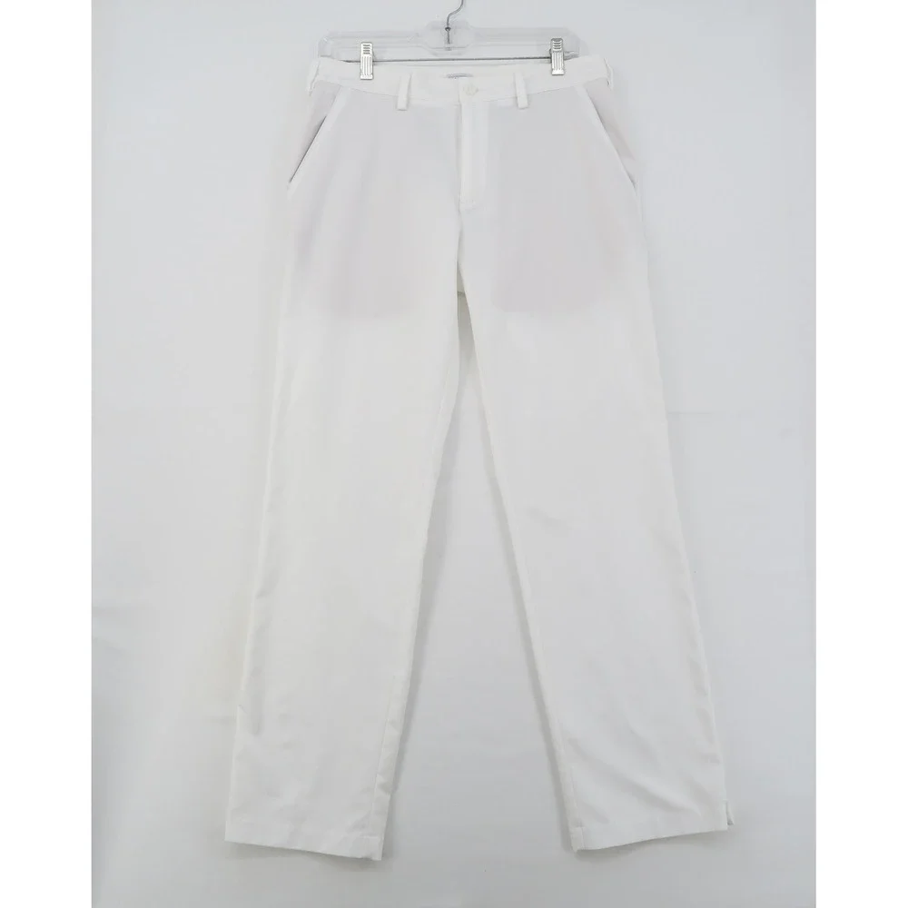 Adidas Mens White Golf Pants Flat Front Performance Trousers 30x30